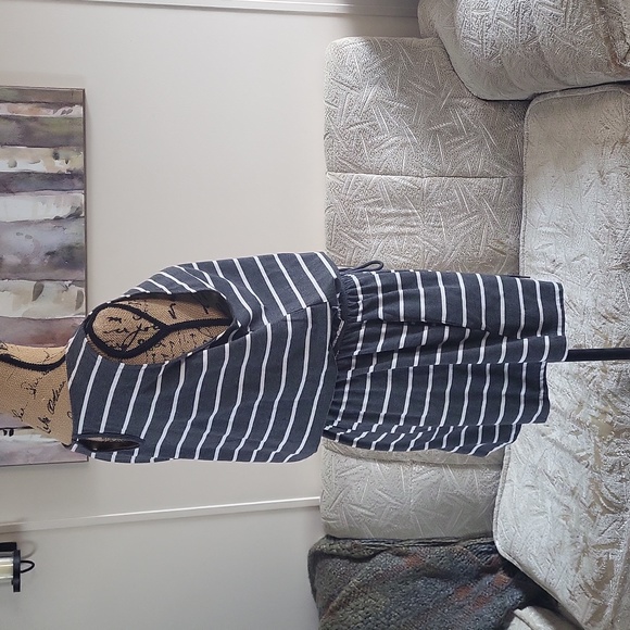 YIBOCK Casual Sleeveless Button Down Striped Short Jumpsuit Henley Romper - Picture 2 of 15